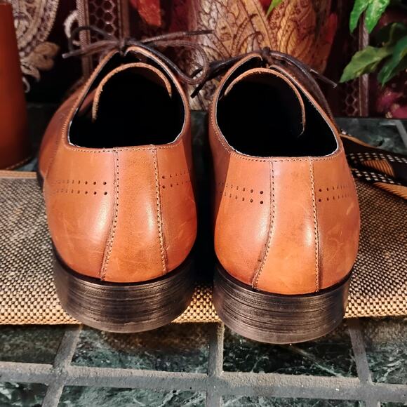 Kenneth Cole Reaction Last Laugh Cognac Oxford Shoes Mens 10.5M Leather Chevron main image 10
